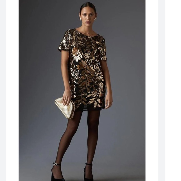 MAEVE SHORT-SLEEVE SHEER EMBELLISHED MINI DRESS - Picture 2 of 10